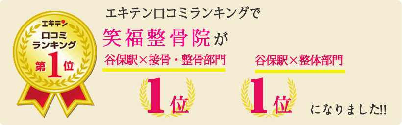 エキテン口コミランキングで笑福整骨院が東京都国立市エリア1位、谷保エリア１位になりました！
