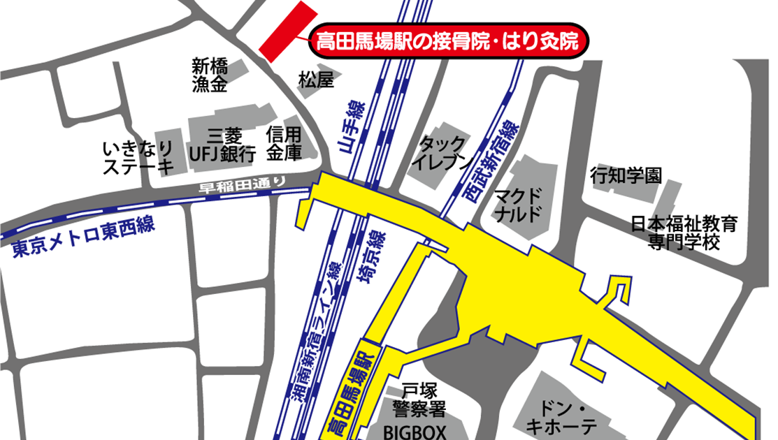 高田馬場駅の接骨院・はり灸院 地図